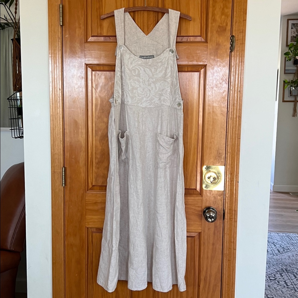 Carol Anderson California Large Jumper Dress w Pockets Cotton Linen Blend Beige